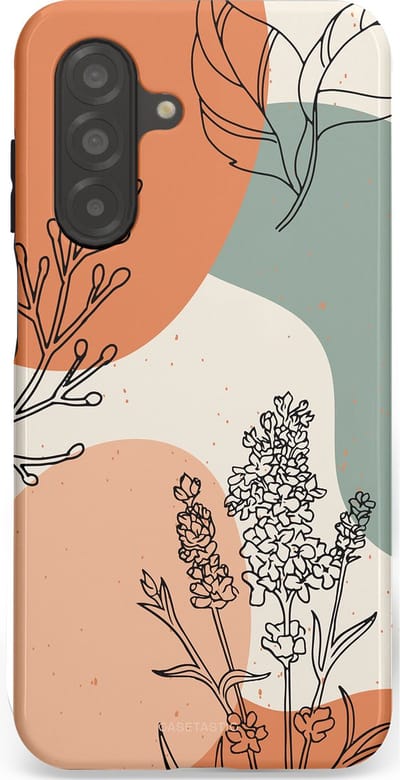 Casetastic hoesje geschikt voor Samsung Galaxy A26 - Dubbellaagse bescherming - Lijnenspel Natuur - Fashion Case - Zand Saliegroen Terracotta