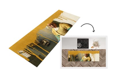Keukenloper - Loper keuken - Melkmeisje - Vermeer - Goud - 150x50 cm - Keukenloper vinyl