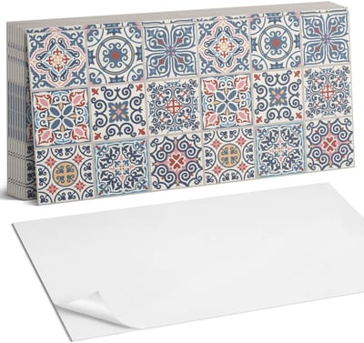 Coloray Plaktegels - Mozaïekpatronen Zelfklevende Wandtegels - 40 cm x 20 cm - Blauw Plaktegels - 10 stuks - Rechthoek PVC Tegels - Plaktegels Badkamer - Vloertegels Zelfklevend - Vinyl Tegels Zelfklevend - Portugese Tegels