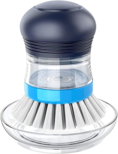 Sponsborstel Set - Schuurspons Houder - Keuken Reinigen - Geïntegreerde Zeepdispenser - 9.5 x 9.5 x 11.8 cm - Grijs