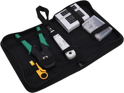 Netwerk Toolkit - Krimptang Set - Bekabeling Installeren - Inclusief Kabeltester - 5-in-1 Set - Grijs