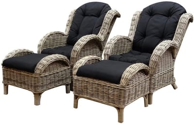 Naturel lounge balkonset 4-delig naturel rotan zwart
