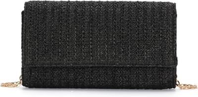 Raffia Dames Stro Clutch Tas, Zomer Strand Schoudertas met Band, Trendy Handtas voor Avond en Reizen met Ruimte voor Essentials