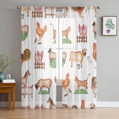 Hek Dieren Tule Gordijnen Woonkamer Keuken Chiffon Gordijn Slaapkamer Balkon Transparant Gordijn Mode Huisdecoratie 135W x 114H(cm) white