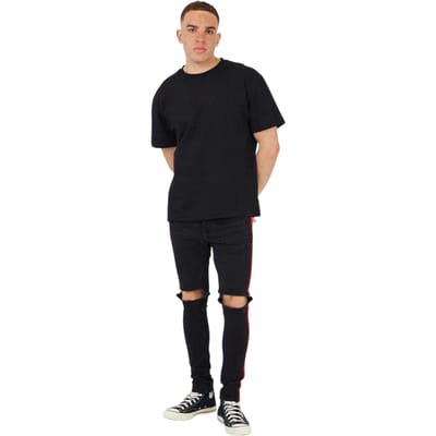 Brave Soul Herenjeans met contrasterende strepen in de zijnaden (Houtskool)
