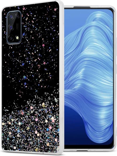 Cadorabo Hoesje geschikt voor Realme 7 4G in Zwart met Glitter - Beschermhoes van flexibel TPU silicone met fonkelende glitters Case Cover Etui