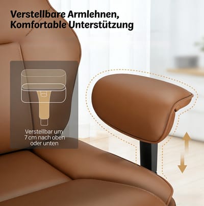 MODENUIT Bureaustoel Verstelbaar - Ergonomische Rugondersteuning - Voor Thuis En Kantoor - Kunstleer - Bruin