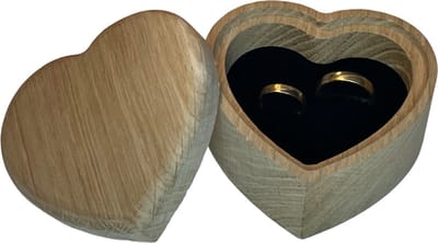 Ringendoosje huwelijk - hout - frans eikenhout - hartvormig - bruiloft - ringendoosje met deksel - zwarte insert