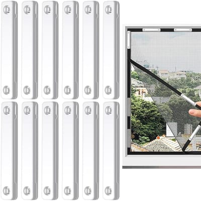 Muggengaas Magneet - 12 stuks Raamclips - Universele Raam Hor - Clips voor Vliegengaas - Magneet Gordijn Clips - Zonder Boren - Zelfklevende Bevestigingsgespen voor Beeldschermramen - voor Gaasgordijnen, Deurgordijnen, Insectennet
