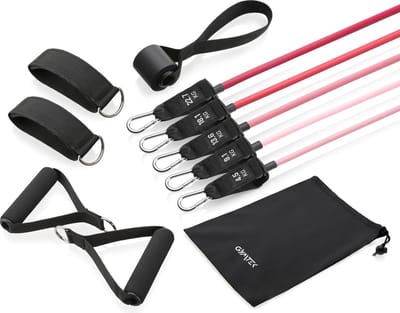Gymtek® Weerstandsbanden Set, Fitness Tube Set - 5 Stuks, 4,5-22,7kg - Fitnessbanden, Weerstandsband, Gymnastiekbanden - Yoga, Pilates, Fitness