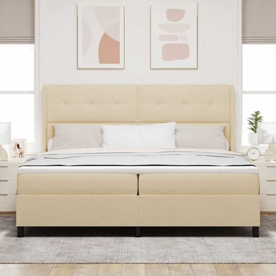 vidaXL - Boxspring - bed - met - kussen - met - hoofdeinde - Crème - 200 - x - 200 - cm - Stof
