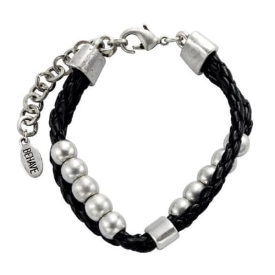 Behave - Armband zwart gevlochten - Zilverkleur kralen - Elegant