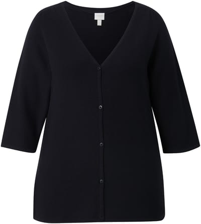 Ulla Popken - Dames - Vest 3/4 mouwen biologisch katoen - Zwart - Maat 42+