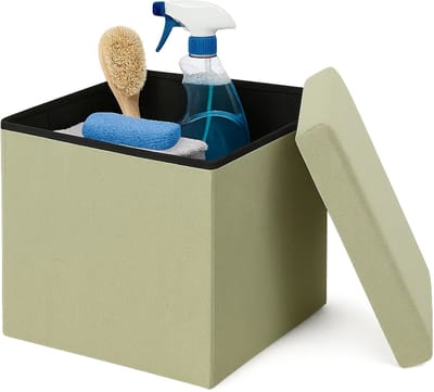 Lomera Opvouwbare Poef - Poef met Opbergruimte - Groene Hocker - Ruimtebesparende Poef - Opvouwbare Hocker Poef - MDF Poef - Katoenen Poef - Opberghocker - Opvouwbare Opberghocker - Compacte Poef - Poef met Deksel