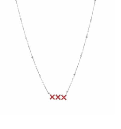 Ketting kruisjes Amsterdam - Zilver - Drie rode kruisjes - Stainless steel - Nikkelvrij
