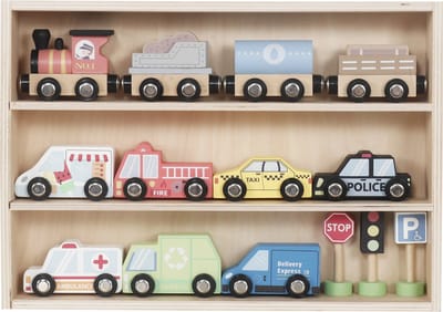Rijoka Houten Speelgoed Trein en Speelgoed auto's | Inclusief Speelmat | 15-accessoires