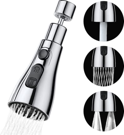 Kraan opzetstuk - 360 graden draaien - 3 standen - Afwassen - Keukenkraan - Waterbesparend -Flexibele kraankop - Verlengstuk - Kraanonderdelen - Roterende kraanslang - Kraan mondstuk - Silver-Cadeau