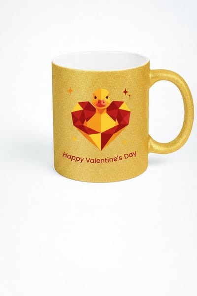 Gouden Glitter Mok Valentijnsdag | Geometrische Eend Hart Design | Uniek Liefdescadeau