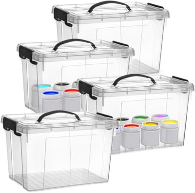 Plasticforte Opslagbox - 4x - met deksel - transparant grijs - 11 liter - 34 x 24 x 21 cm - kunststof - opbergdoos - opbergen