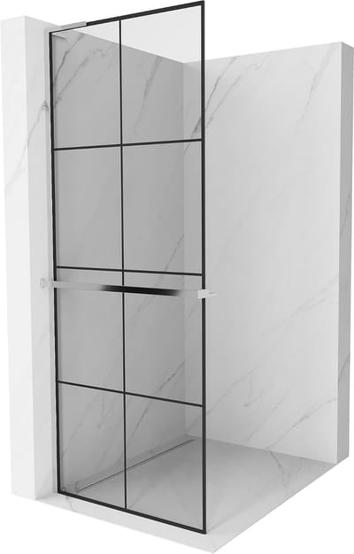 Mexen Kioto+ L douchewand met plank Walk-in 70 x 200 , zwart raster, chroom - 800-070-123-01-77
