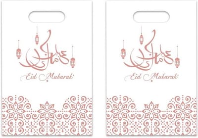 6x stuks Eid Mubarak thema feestzakjes/uitdeelzakjes wit/rose goud 23 x 17 cm - Suikerfeest/Offerfeest