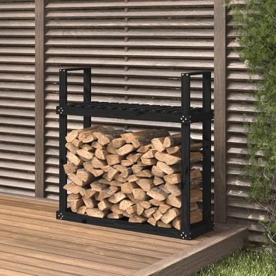 Brandhoutrek - Houtopslag - Buitenhaard - Houdt hout droog - 110x35x1085 cm - Zwart