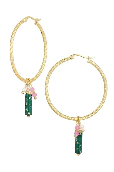 Oorbellen relief | Kleurige oorringen | Colorful Charms Earrings - Hawaii | Natuursteen kralen en parel | Goudkleur RVS/Stainless Steel