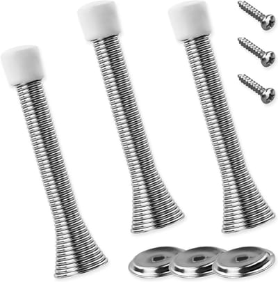 Zilveren veerdeurstopset - 3 stuks, ijzeren metalen deurstoppers met bodemplaat en anti-slip rubber