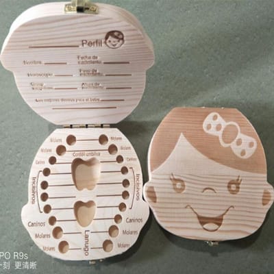 Boîte à dents de lait, boîte en bois Lanugo (espagnol/anglais), organiseur de rangement pour dents de lait, souvenirs pour enfants, cadeaux d'anniversaire pour garçons et filles