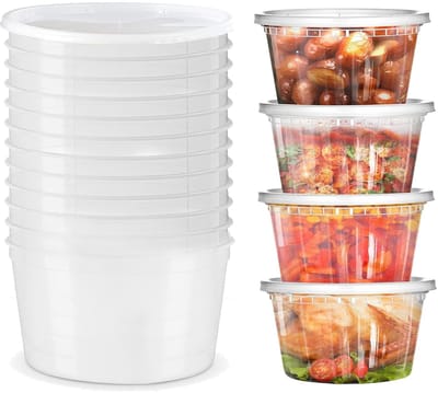 Dailygoods - 12 Sets Deli Containers, 1800ml/64oz, Plastic Containers met Deksels, Deli Cups & Voedselcontainers - BPA-Vrij, Herbruikbaar, Lekvrij, Vaatwasser, Magnetron Veilig en Vriezer Veilig