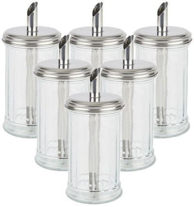Home Deco Factory Suikerpot - 6x - 275 gram - glas/rvs metaal - transparant/zilver - 7 x 17 cm - luxe uitvoering