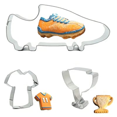 Set van 3 stuks uitsteekvormen - Roestvrijstalen Koekjesuitstekers - Kleding - Sneaker - Trofee - Vormen - Bakken - Voetbal