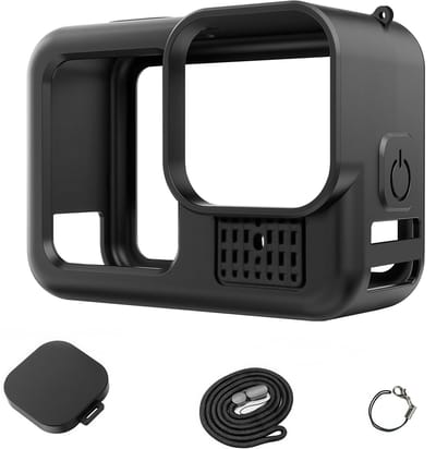 YONO Siliconen Bescherming Set geschikt voor GoPro Hero 13 12 11 10 9 - Case Hoesje - Lens Kapje - Koord - Zwart