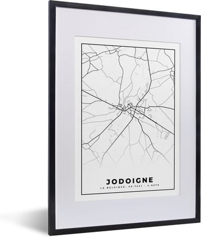 Fotolijst incl. Poster Zwart Wit- Stadskaart – Zwart Wit - Kaart – Jodoigne – België – Plattegrond - 30x40 cm - Posterlijst