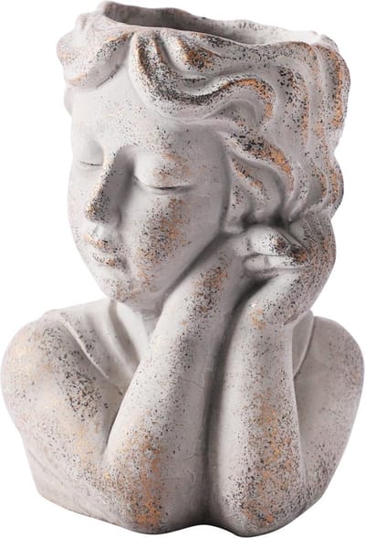 Dekoratief | Bloempot vrouw, grijs, cement, 16x13x22cm | A250009