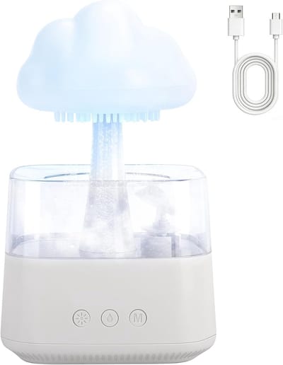 Luchtbevochtiger 800ml met 7 kleuren, 3 verlichtingsstanden, etherische olie diffuser met paddenstoellamp, afneembaar wolkeffect, stil voor slaapkamer, kantoor en woonkamer (Wit)