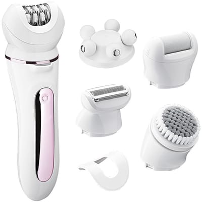 Waterdichte epilator voor vrouwen - 5-in-1 bikinitrimmer - Oksel-epilator - Scheerapparaat - Gezichtsscheerapparaat - Gezichtsmassager - Lichaamsexfoliant - Oplaadbare ontharing - Roze