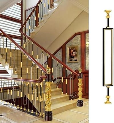 Metalen Baluster - Decoratieve Paal - Trappen Verstevigen - Zwarte Gouden Afwerking - 37 Inch - Zwart Goud