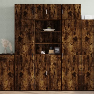 vidaXL - Hoge - kast - 70x42,5x185 - cm - bewerkt - hout - gerookt - eikenkleurig