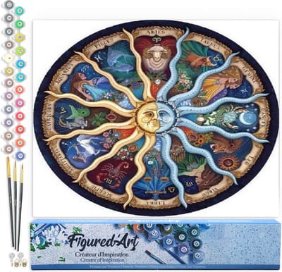 Figured'Art Schilderen op Nummer Volwassenen canvas Dierenriem - Handwerk acrylverf Kit DIY Compleet - 40x50cm zonder frame