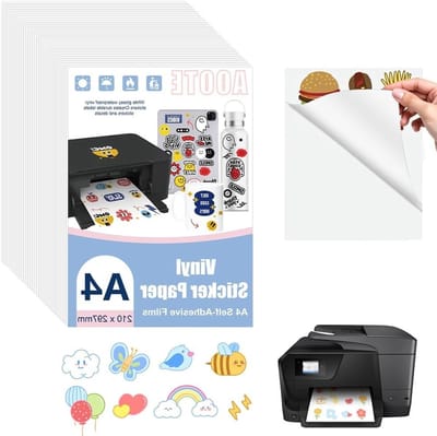 A4 Printable Sticker Papier - 30 Vellen Vinyl Stickers voor Inkjet en Laser Printers, Ideaal voor DIY Projecten en Creatieve Labels