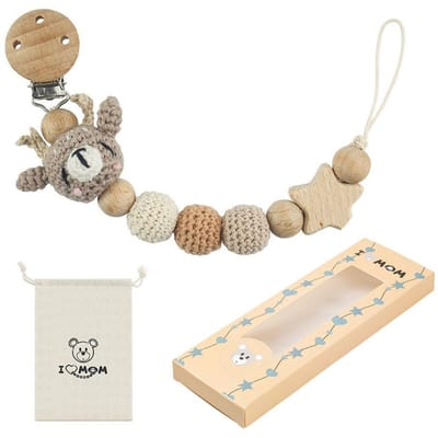 Baby Houten Speenkoord Hout Gehaakt Cartoon Bijtring Fopspeenketting Voor BPA-vrij Voedingsspeelgoed Baby Fopspeenhouderketting