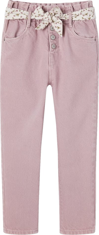 Vertbaudet Paperbag broek voor meisjes met sjaal-riem met bloemen