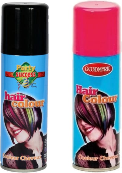 Goodmark Carnaval verkleed haarverf - haarspray - kleuren roze en zwart - 125 ml per flacon - verven