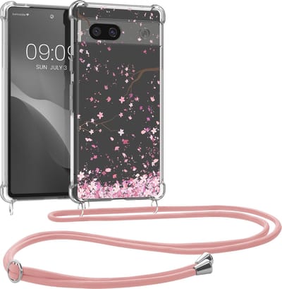 kwmobile telefoonhoesje geschikt voor Google Pixel 7a - Hoesje met telefoonkoord - Back cover voor smartphone - Case in poederroze / donkerbruin / transparant