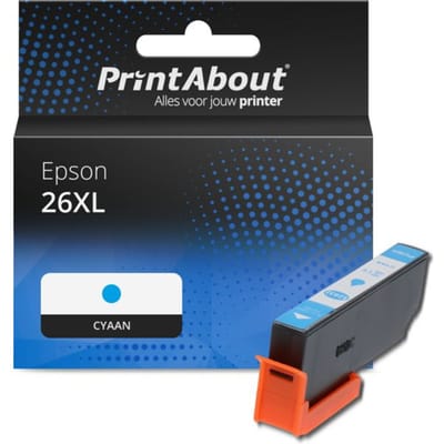 PrintAbout huismerk Inktcartridge 26XL (C13T26324012) Cyaan Hoge capaciteit Geschikt voor Epson