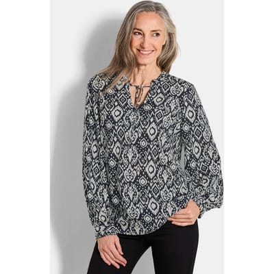 Blouse van viscose, met ruches - zwart / gedess. - Gr. 48 van Goldner Fashion