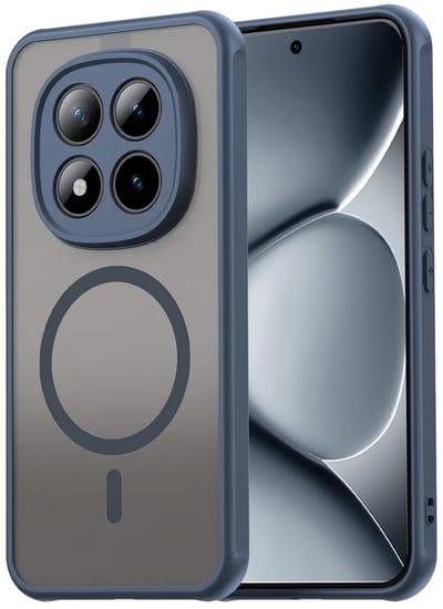 MobyDefend Hoesje - Geschikt voor Xiaomi Redmi Note 15 Pro Plus 5G - Case Geschikt voor MagSafe - Mat Transparant Met Gekleurde Rand - Blauw