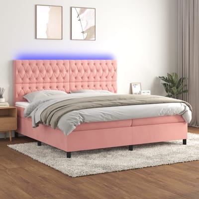 vidaXL - Boxspring - met - matras - en - LED - fluweel - roze - 200x200 - cm