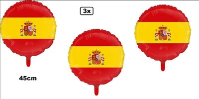 3x Folieballon Spanje 45cm - niet opgeblazen geleverd - Landen EK WK Italiaans festival thema feest fun